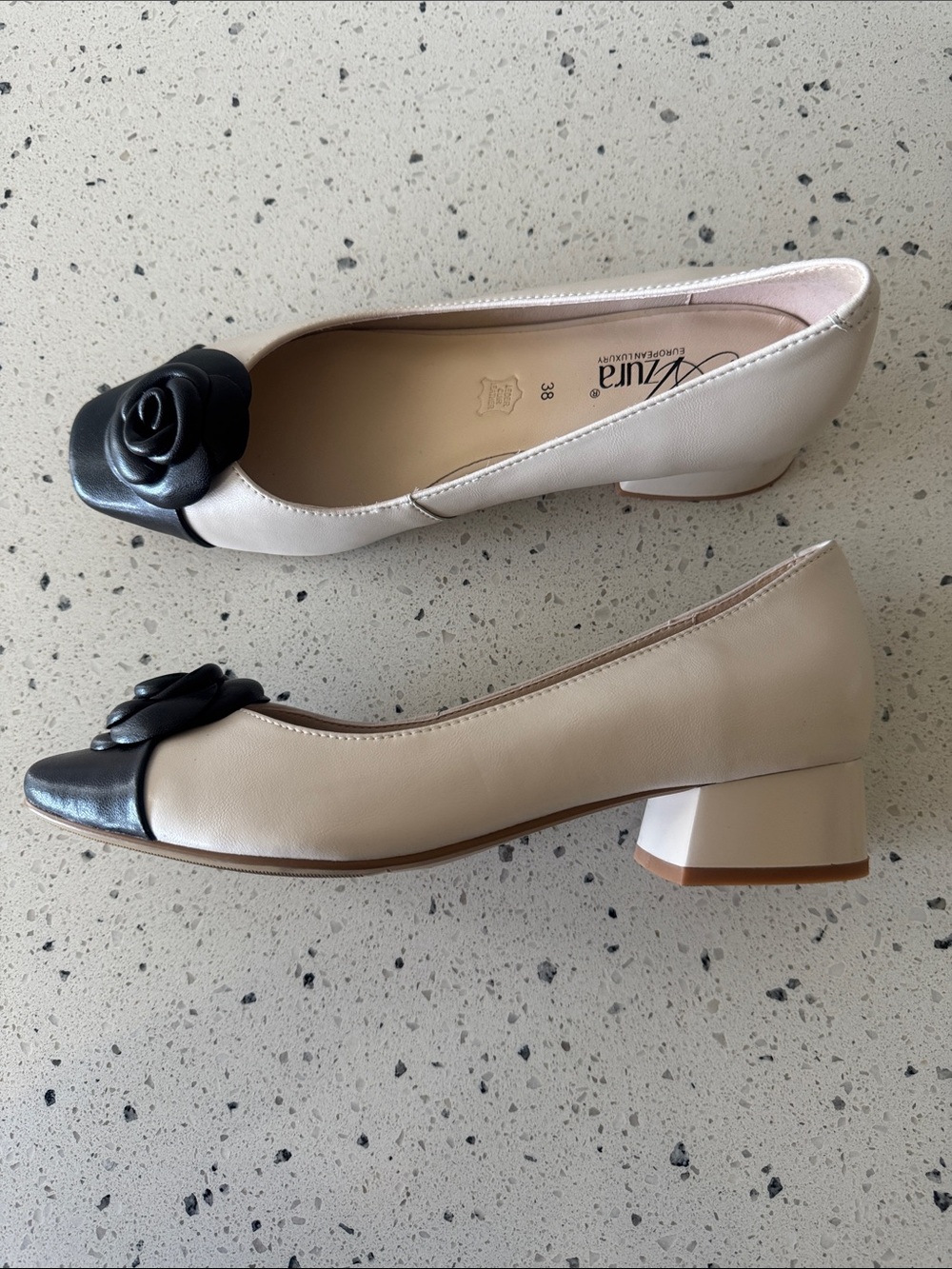 AZURA by Spring Step ANGELINITE Beige Multi  Rosette Block Heel Pumps Size 38